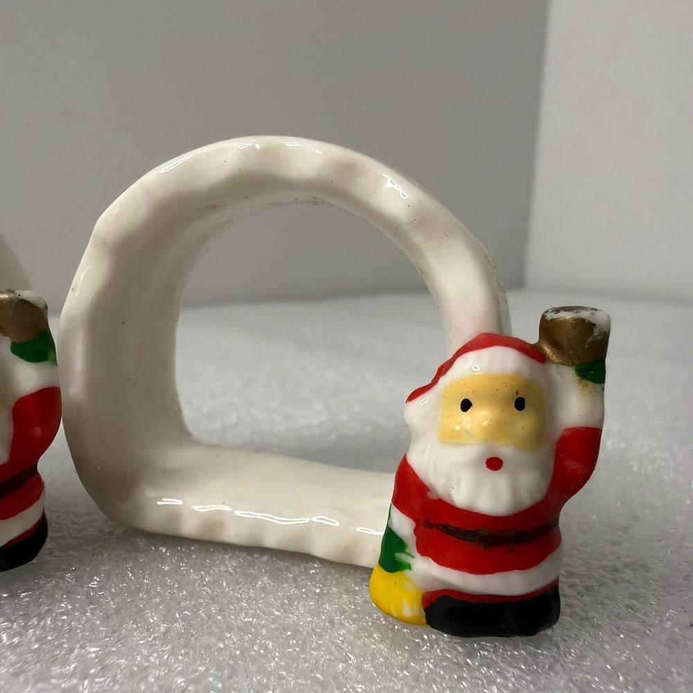 Vintage Ceramic Santa Claus Napkin Ring Christmas Holiday Table Decor White Red